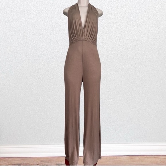 NEW Miguelina “Kate” Jersey Halter Jumpsuit in Mushroom SZ M - Picture 1 of 9